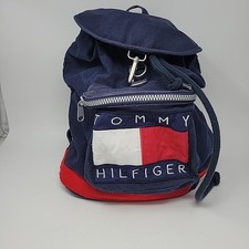 Vintage Tommy Hilfiger Canvas Backpack 1990s Nap Sack Tote Bag Big Flag Cotton