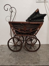 Small SPRAM/STROLLER and its Doll. Antique toy. Early 1900s