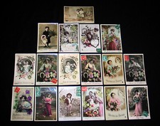 PORTE-BONHEUR TREFLE 4 FEUILLES FER A CHEVAL MISS ENFANT COUPLE LOT 17 CPA A90