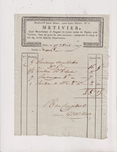 Avril 1807 facture paris - 1807., facture.