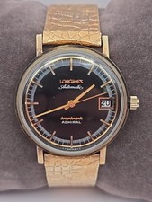 Longines 5 star Admiral Automatic 10k GF 34mm Black Date Dial Mens Watch 