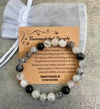 TOURMALATED QUARTZ Bracelet Stretch Fit Handmade + Gift Bag Crystal Gemstone 8mm