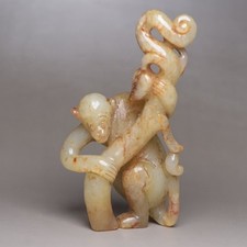 Certified Natural Hetian Jade Handcarved Exquisite Monkey Statue 101405