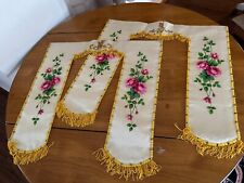 Antique French Religious Silk Altar Antependium hand painted Liturgical Fabric 2