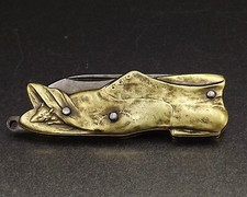 RARE ANTIQUE FIGURATIVE FOLDING POCKET KNIFE MOUSE COMING OUT OF OLD SHOE