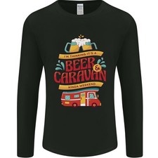 T-Shirt Long À Manches Longues Drôle Pour Hommes Beer Et Caravan Kinda Weekend