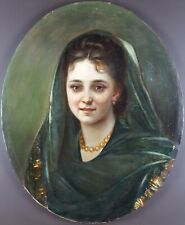 Antique Painting "Lady with Pearl Necklace" Oil Painting Antique Oil Painting