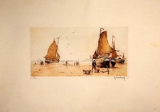 Roger Hebbelinck: Wattfischer. Gravure Colorée, Signé. Édition 131/350