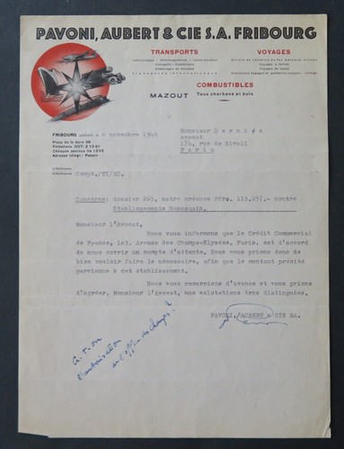 Facture suisse 1948 fribourg - suisse,