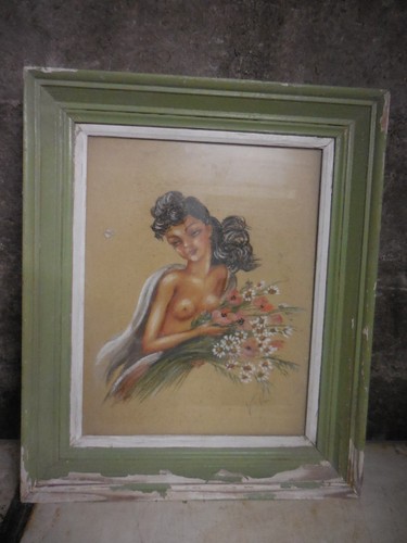 Ancien tableau femme signé - ancien,