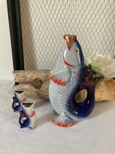 825⚜️ Japanese Liqueur Sake Service Carafe Decorated Porcelain Fish Shape