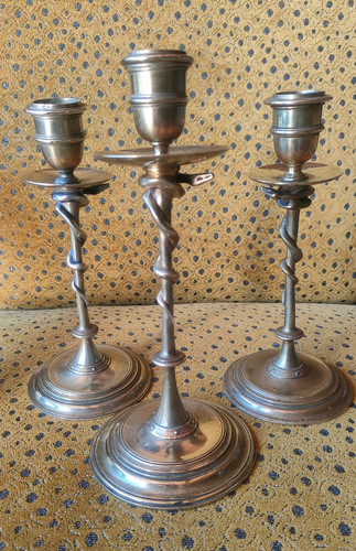 Anciens bougeoirs bronze - 3,