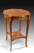 Louis XV style side table with bronze and marquetry work. 20th century.