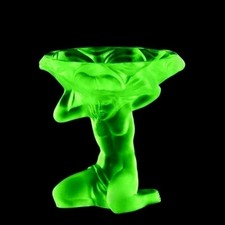 Art Deco Sculpture Rare Green Uranium Glass Bowl 1930' H.Hoffmann by Lalique