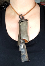 Vintage La TRIBU RIGAUX France Large Tribal Pendant Mixed Materials Necklace 17"
