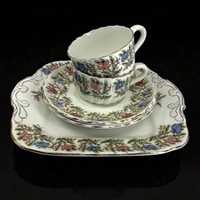 2 Tasses à Thé + Plateau Sarreguemines Déco 1186 Œillet Rose Bleu Début 20e