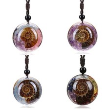 Natural Ammonite Fossil 7 Chakra Orgone Cabochon Orgonite Reiki Pendant Necklace