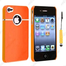 Housse Coque Rigide Silver-Line chrom� Orange  pour Iphone 4S 4 + Mini Stylet