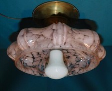 OLD SUSPENSION CHANDELIER CEILING LIGHT. PINK CLICHY GLASS TULIP. ø 20cm