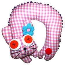 Oreiller cervical avec motif animal - oreiller avec pompon et tête d'animal 06