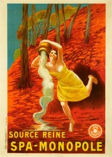 Affiche publicitaire Source Reine Spa Monopole, années 1920 (57 x 80 cm)