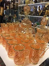 Unique Large Egyptian Hand Blown  27 pieces Tea Coffee Set Glass "Made in Egypt