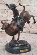 Statue En Marbre Bronze Bronco Buster Cowboy Western Figurine De Rodeo Vendeur