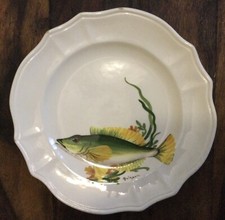 PAULETTE QUINSON ASSIETTES 5 PLATES + 7 CREUSES POISSONS DÉCOR POLYCHROME XXÈME