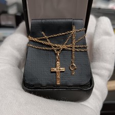 Small 14k Gold Cross Pendant + 10k Gold 18" Necklace Chain Solid Real 14kt 10kt