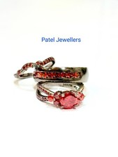 2.50CT Rond Simulé Grenade Trio Mariage Bague Parure 14k Noir Plaqué Or