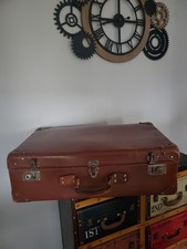 Grande valise ancienne marron cuir et carton années 40/50 vintage