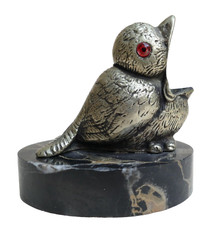 Statue Sculpture animalière oiseau Art Déco pyrogène / porte pics bronze argenté