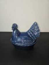Antique Blue Earthenware Terrine - Chicken on Nest