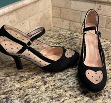 Royal Monk Black SHEER Heart Mesh Rockabilly Pumps Pinup Retro Womens 6.5 Shoes
