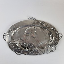 Antique Art Nouveau WMF Pewter Dish Cast With Lady Pocking Blackberries 38cm