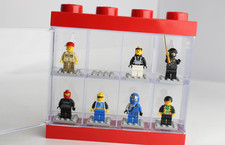 Lego Ninjago etc Minifigures Display Case with 7 Figures Display Case RED