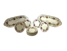 Zsolnay Service 12 Dessert Plates + 2 Dishes Porcelain Butterfly Flowers