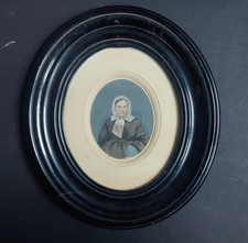 Portrait Woman Salt Paper Enhanced Watercolor 1860 Crepin Paris Black Oval Frame