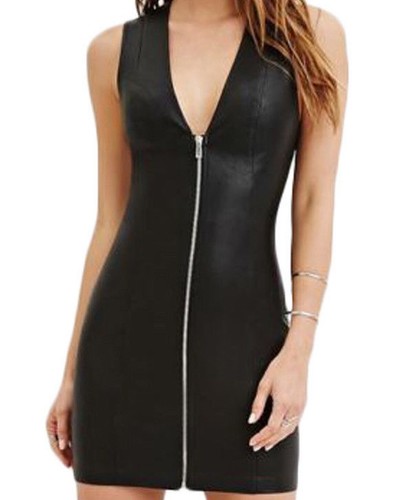Véritable cuir noir robe - cuir, sans