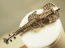 BROCHE ANCIENNE VIOLON ARGENT MASSIF FILIGRANE ANTIQUE SILVER FILIGREE VIOLINE