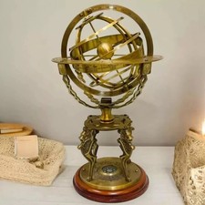 18" Vintage Solid Brass Armillary Sphere Nautical Astrolabe Globe Antique Decor