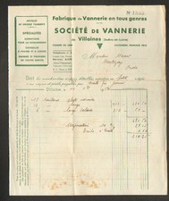 VILLAINES (37) FACTORY OF VANNERIES / BANS BASKETS "Société de VANNERIE" 1936