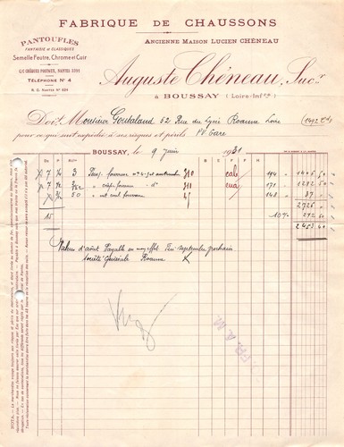 Facture 1930 fabrique de - ,