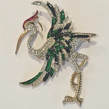 Rare Marcel Boucher Enamel Rhinestone Large Crane Bird Stork Brooch Pin