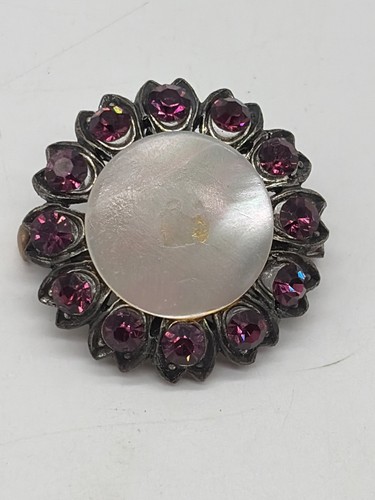 Broche ancienne nacre strass