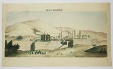 IRAN, PALACE IN PERSEPOLIS'. 19th century. WATERCOLOR and grey pencil on vellin paper. 
