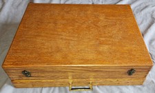 Coffre / coffret façades  en bois chêne pour ménagère métal argenté - 62 pièces