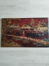 Thanh Lap Panneau En Laque Indochine Scène Paysanne Animée Tonkin Vietnam Asie 