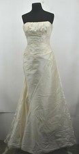Pronovias Womens White Square Neck Wedding Dress Conceal Back Zip Sequin Sz 10