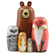 Lot of 5 Cute Animal Themed Wooden Trundle Dolls Fox Owl Lap...